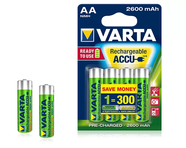 Confezione 4 batterie ricaricabili stilo aa varta