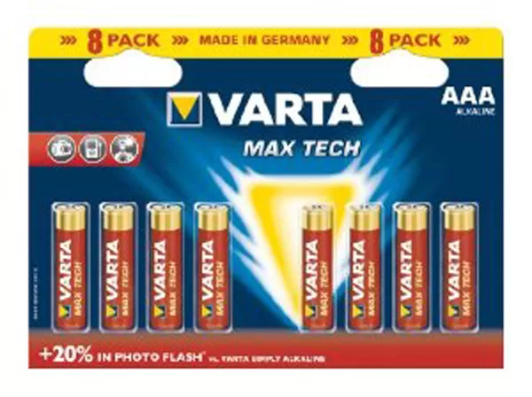 Confezione 8 batterie mini stilo aaa varta max tech