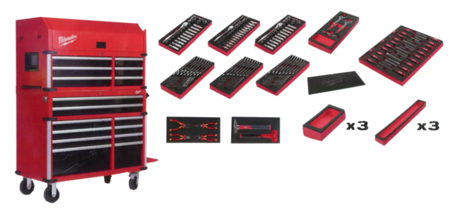 Carrello 10 cassetti 10 moduli e 7 accessori milwaukee