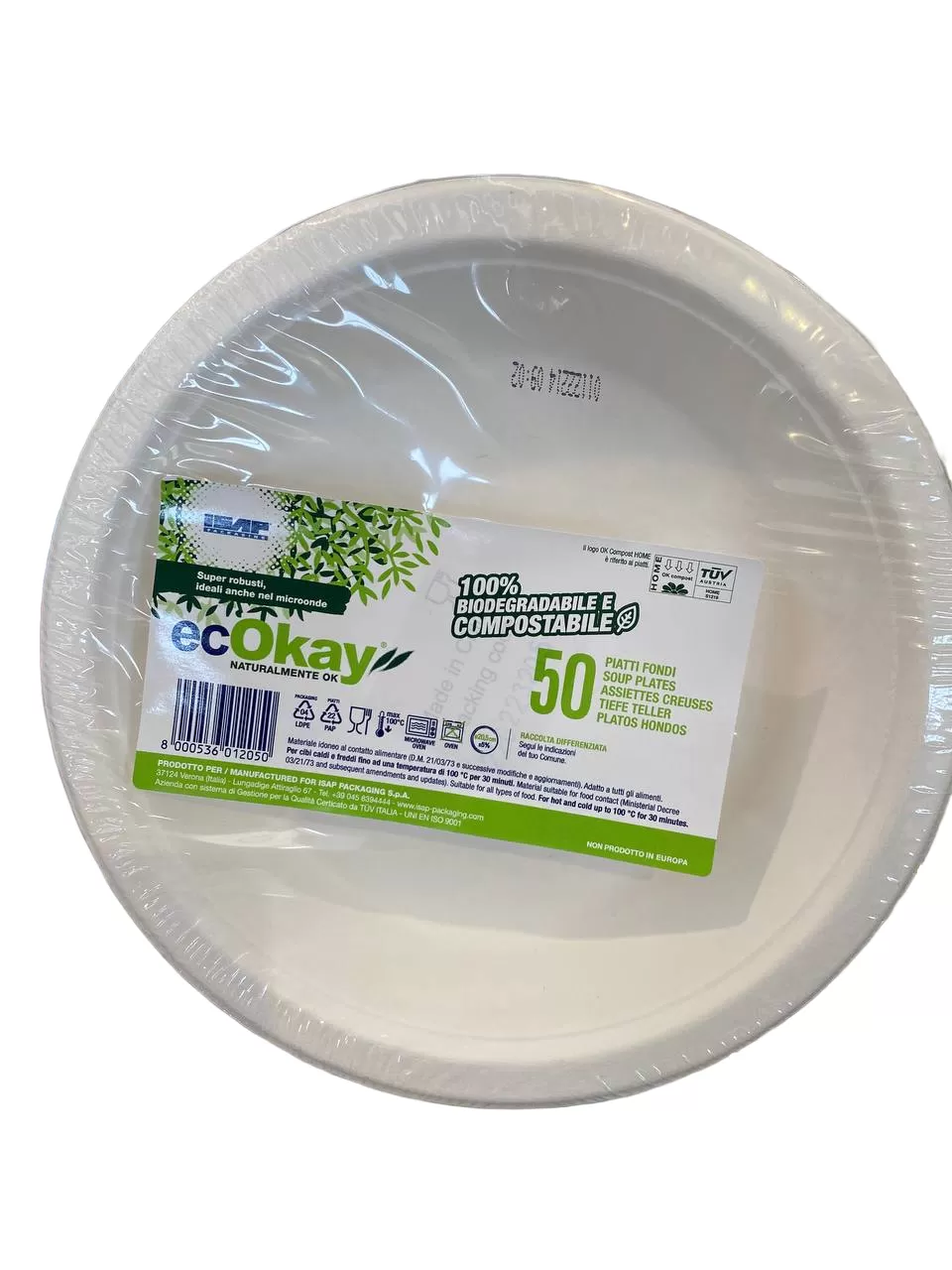 Confezione 50 piatti fondi ecokay flo
