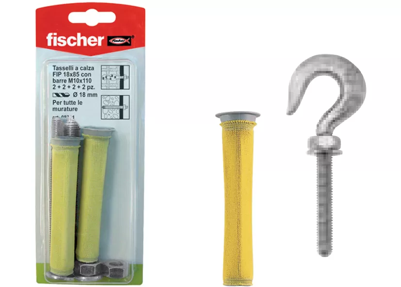 Confezione 2 tasselli fis h con gancio fischer